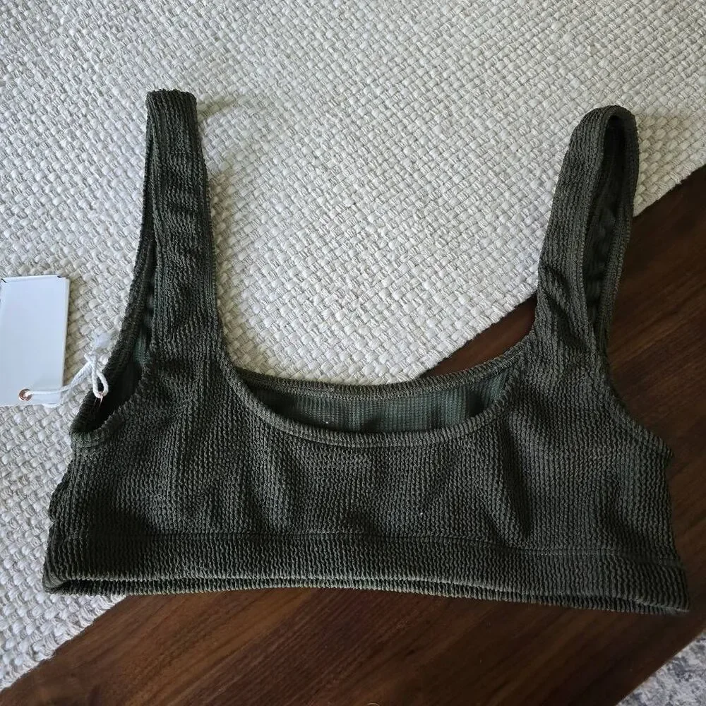 Good American Swim Top Women's 5/6 Green Polyester Always Fits Sculpt Scoop Neck